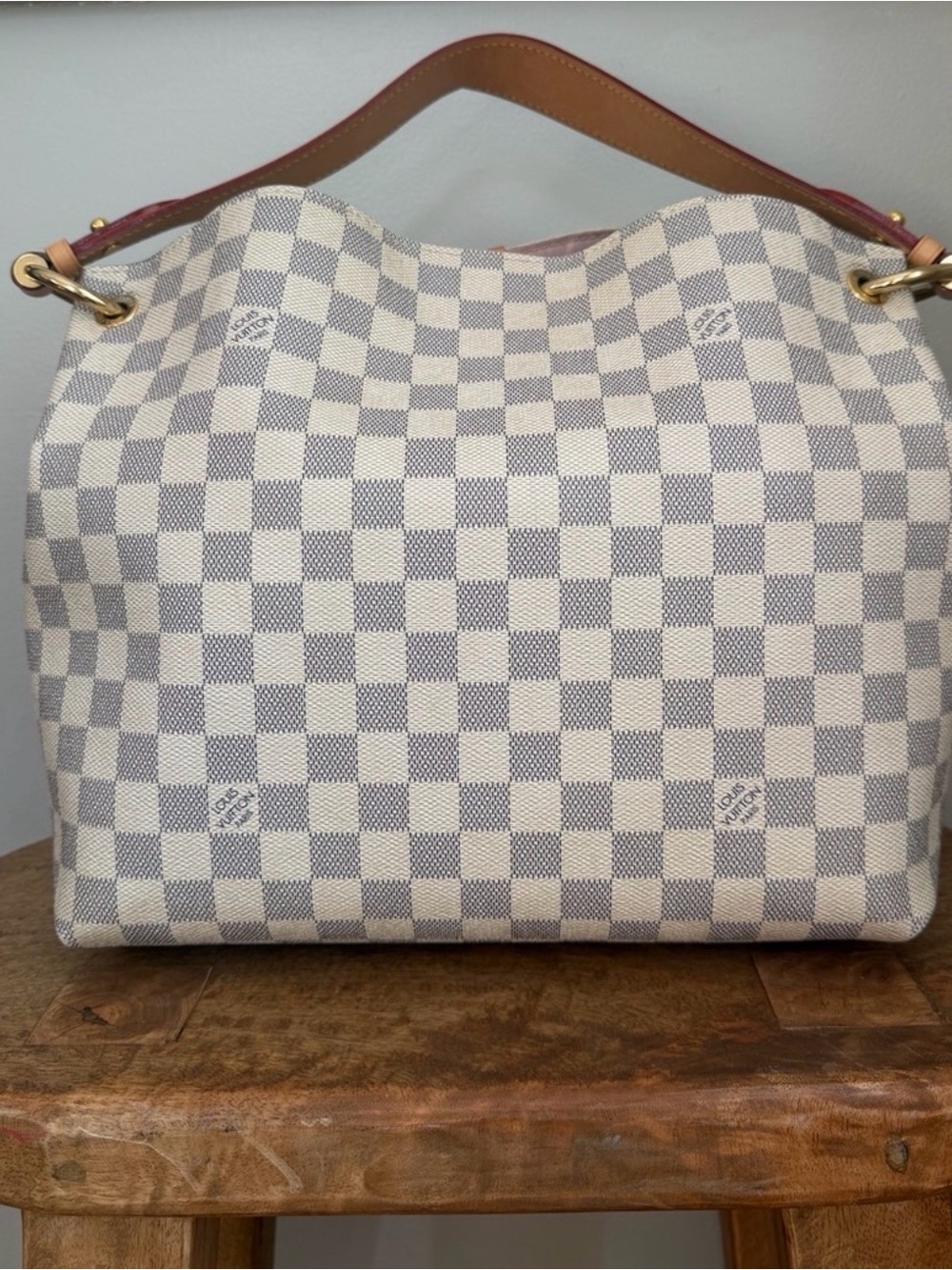 Louis Vuitton Damier Azur Shoulder Bag with Pink Interior and Natural Trim - Picture 3 of 6